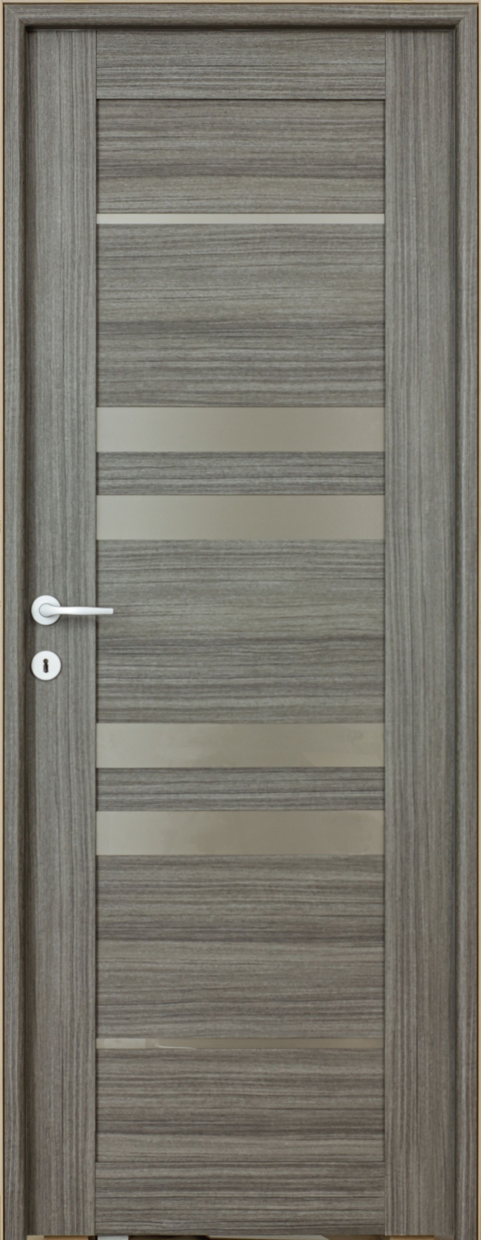 Usa de interior cu geam, gri, reversibila, mdf, 203 x 78 cm, toc inclus  Rino