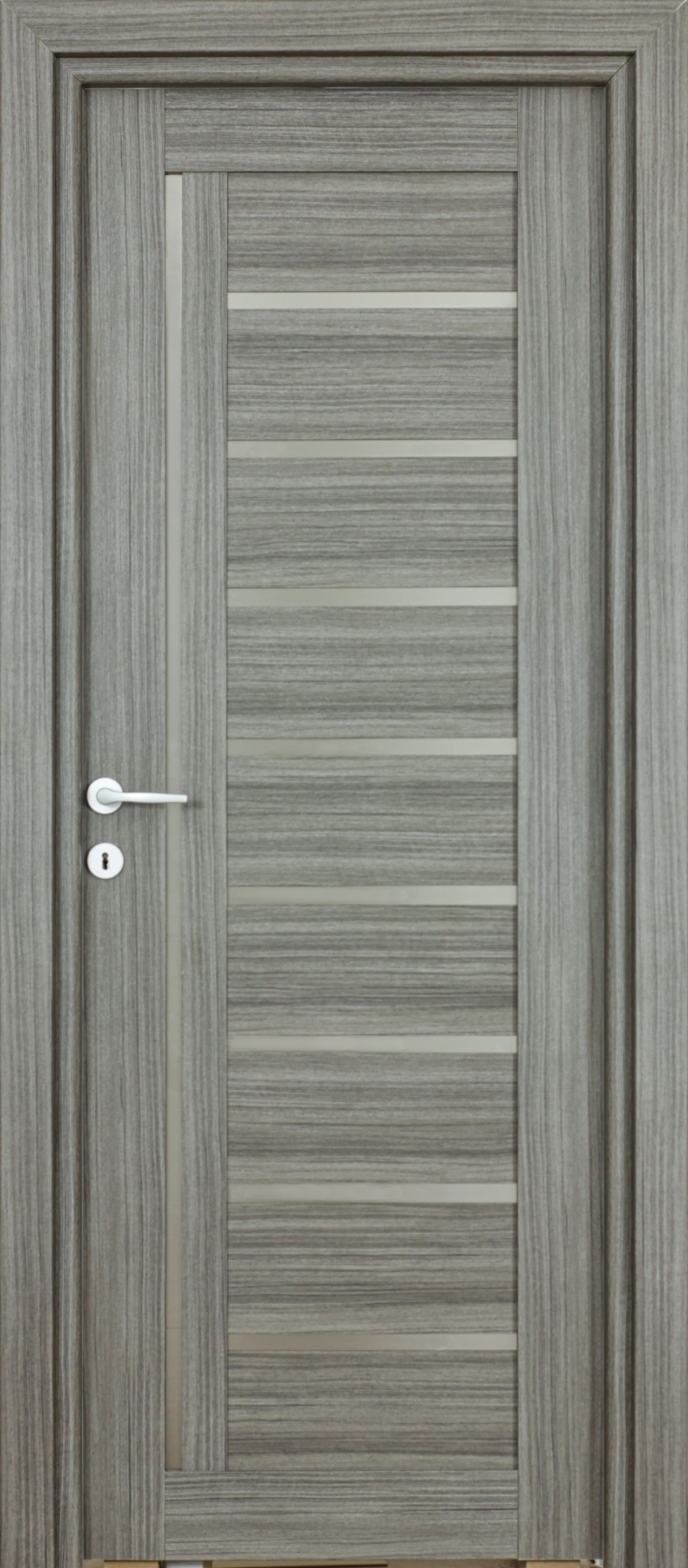 Usa de interior cu geam, gri, reversibila, mdf, 203 x 88 cm, toc inclus  Smart