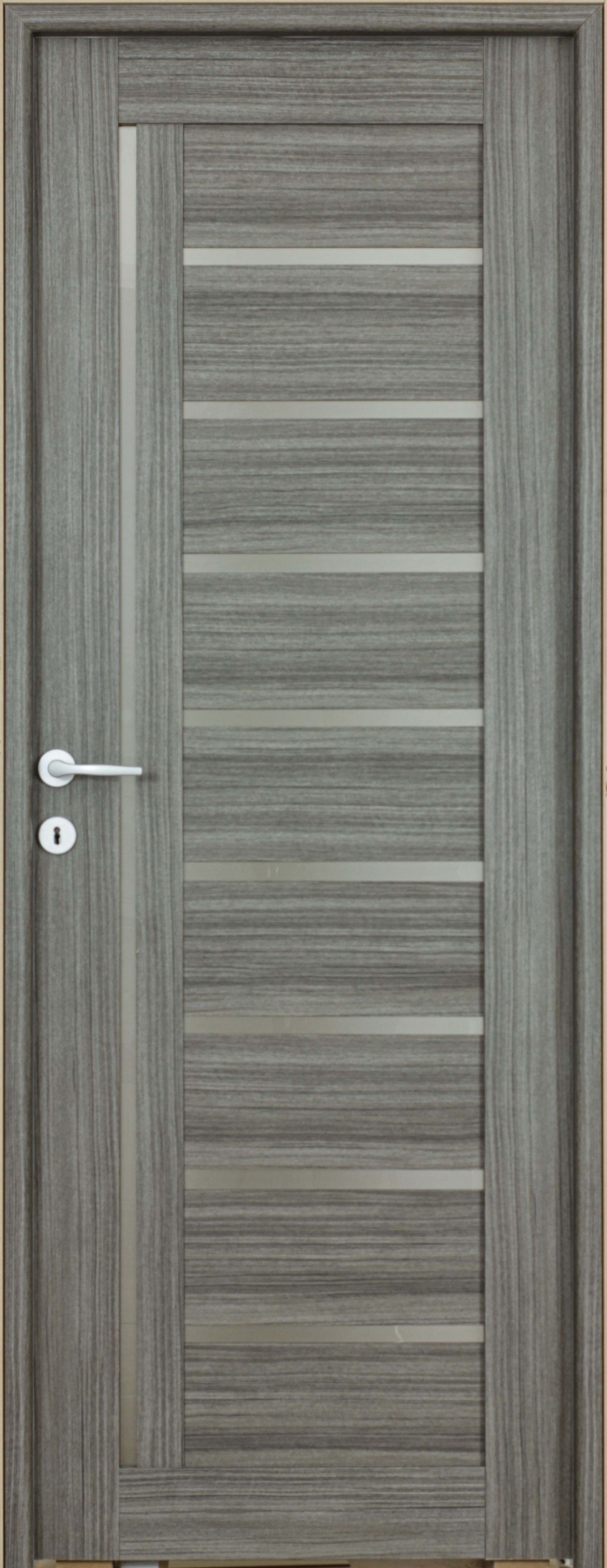 Usa de interior cu geam, gri, reversibila, mdf, 203 x 68 cm, toc inclus  Smart