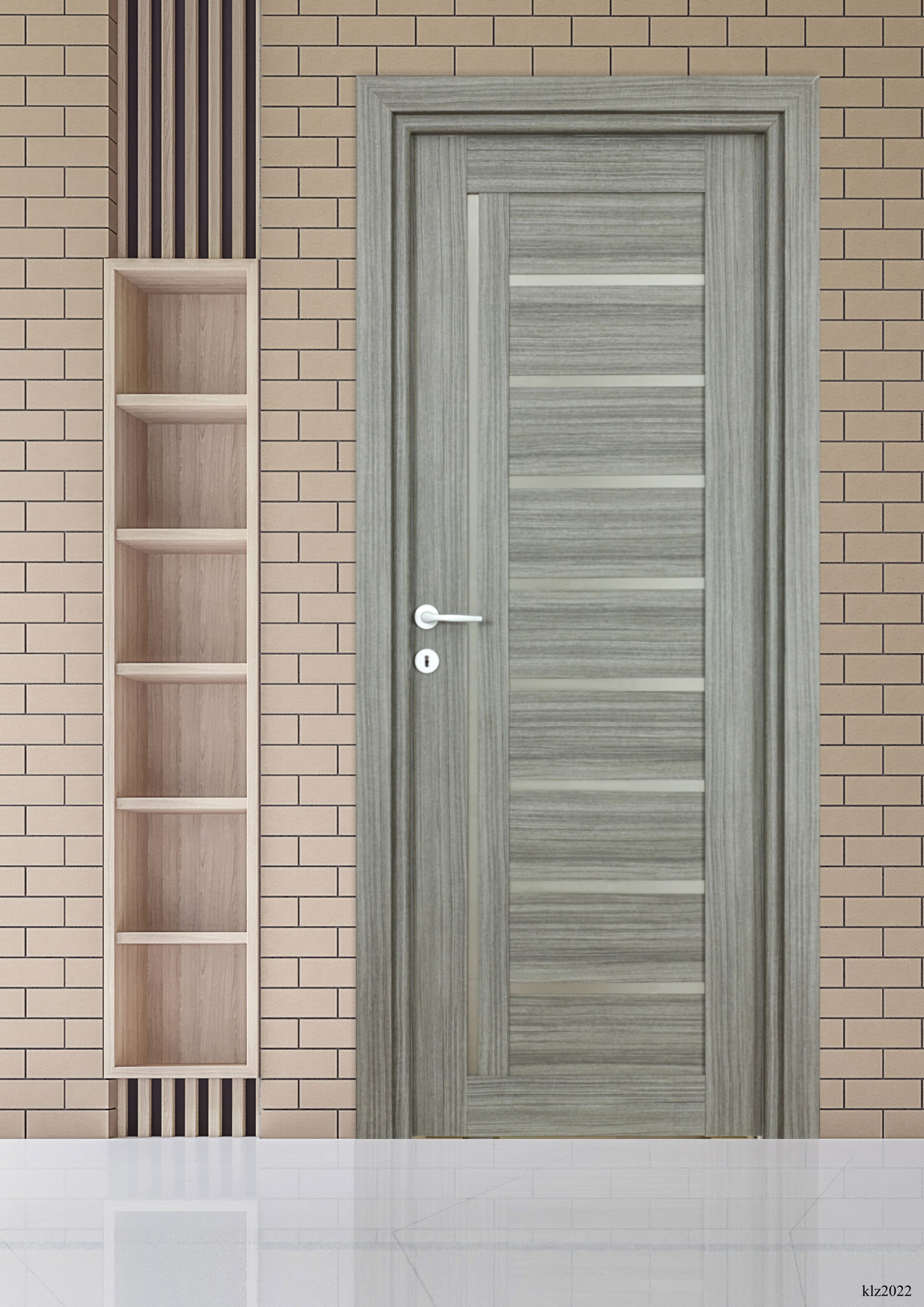 Usa de interior cu geam, gri, reversibila, mdf, 203 x 78 cm, toc inclus  Smart