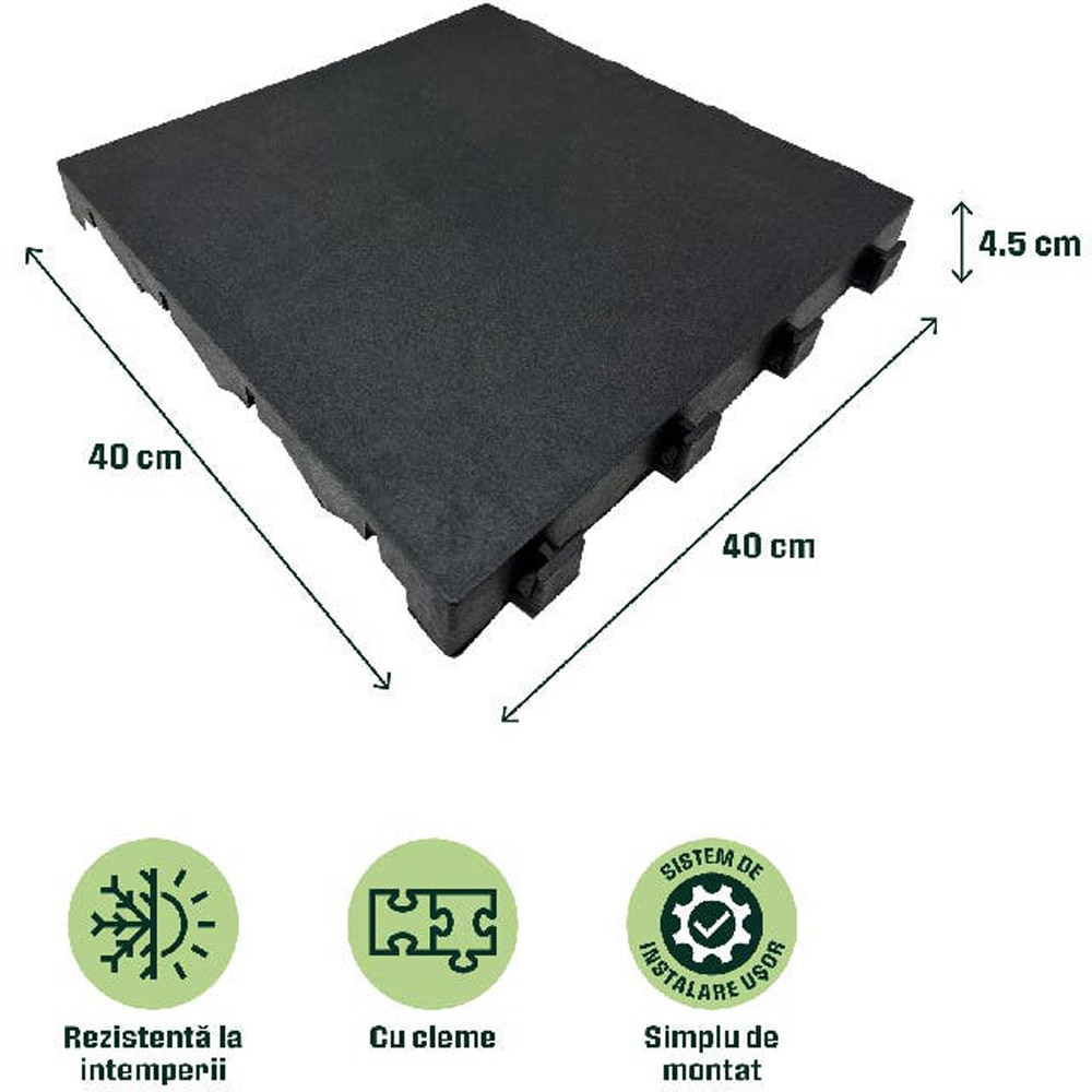 Placa pentru pardoseala/dusumea Agara Klikstrom, compozit, 40 x 40 x 4.5 cm, negru-antracit, 1 buc