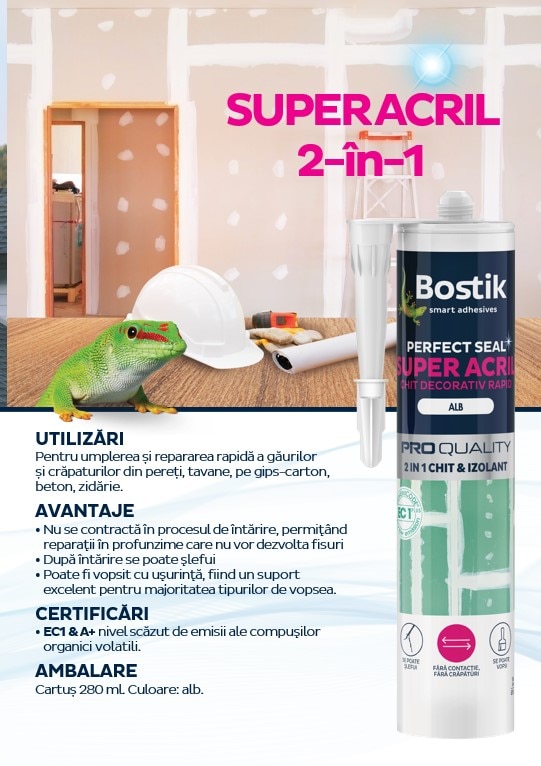 Acril Pentru Reparatii, Alb, Aplicare Pistol, 280 Ml Bostik Perfect Seal