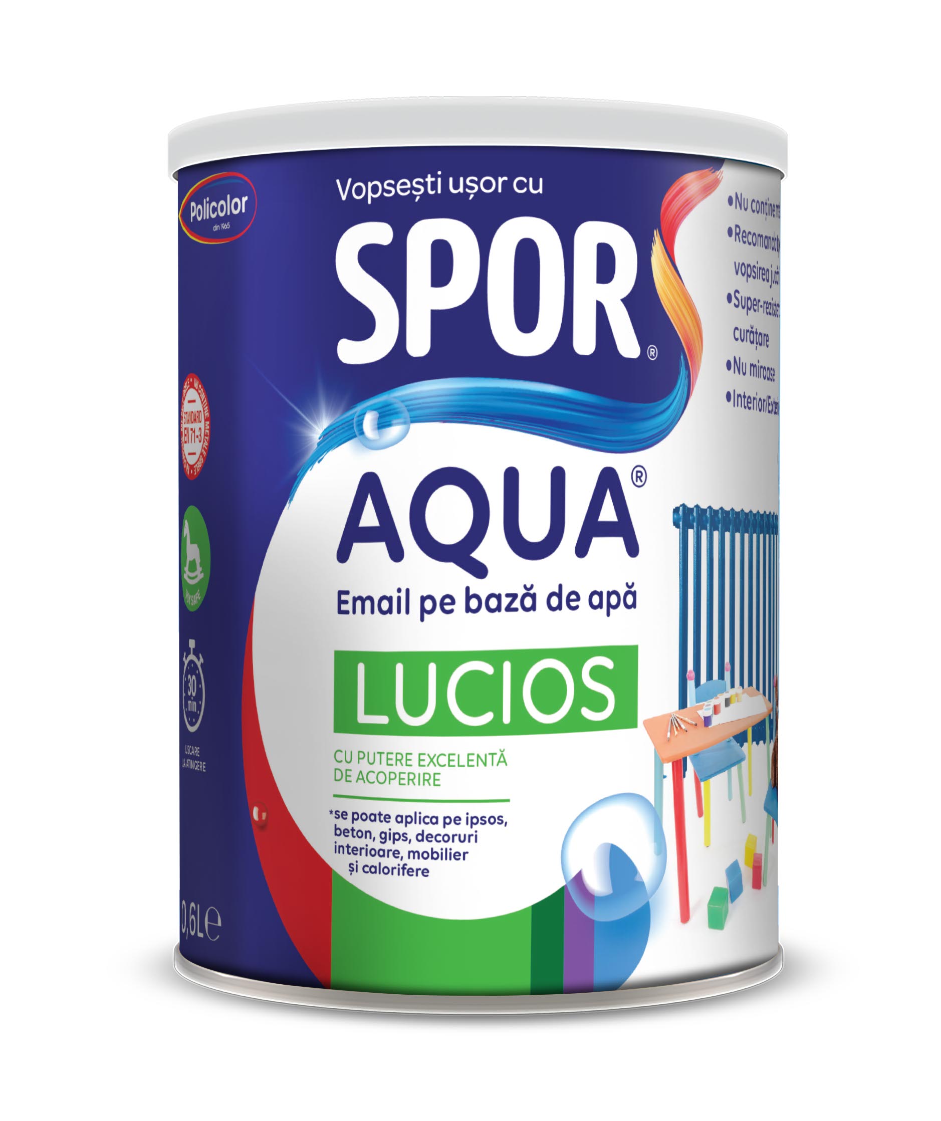Vopsea email lucios SPOR Aqua, bleu, 0.6L