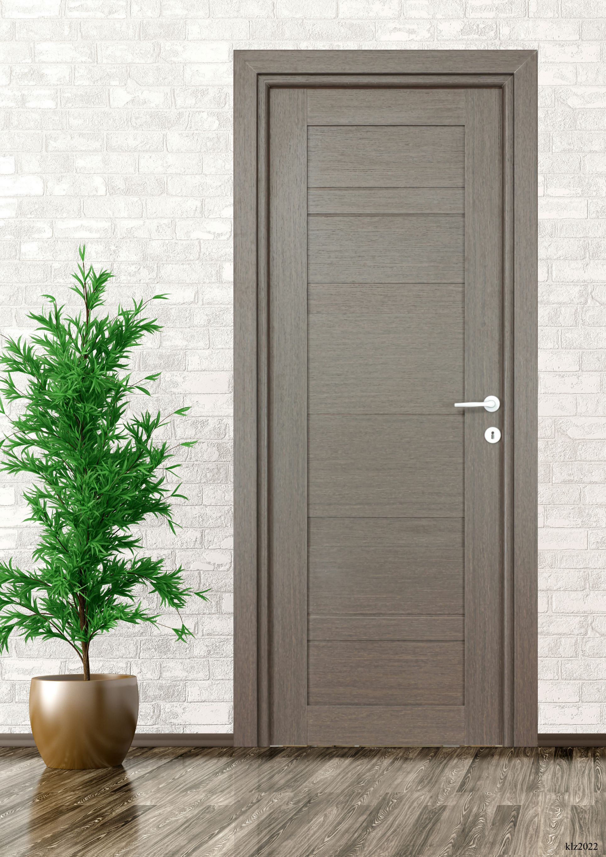 Usa interior Amyra, fara geam, reversibila, MDF, 78 x 203 cm, maro inchis