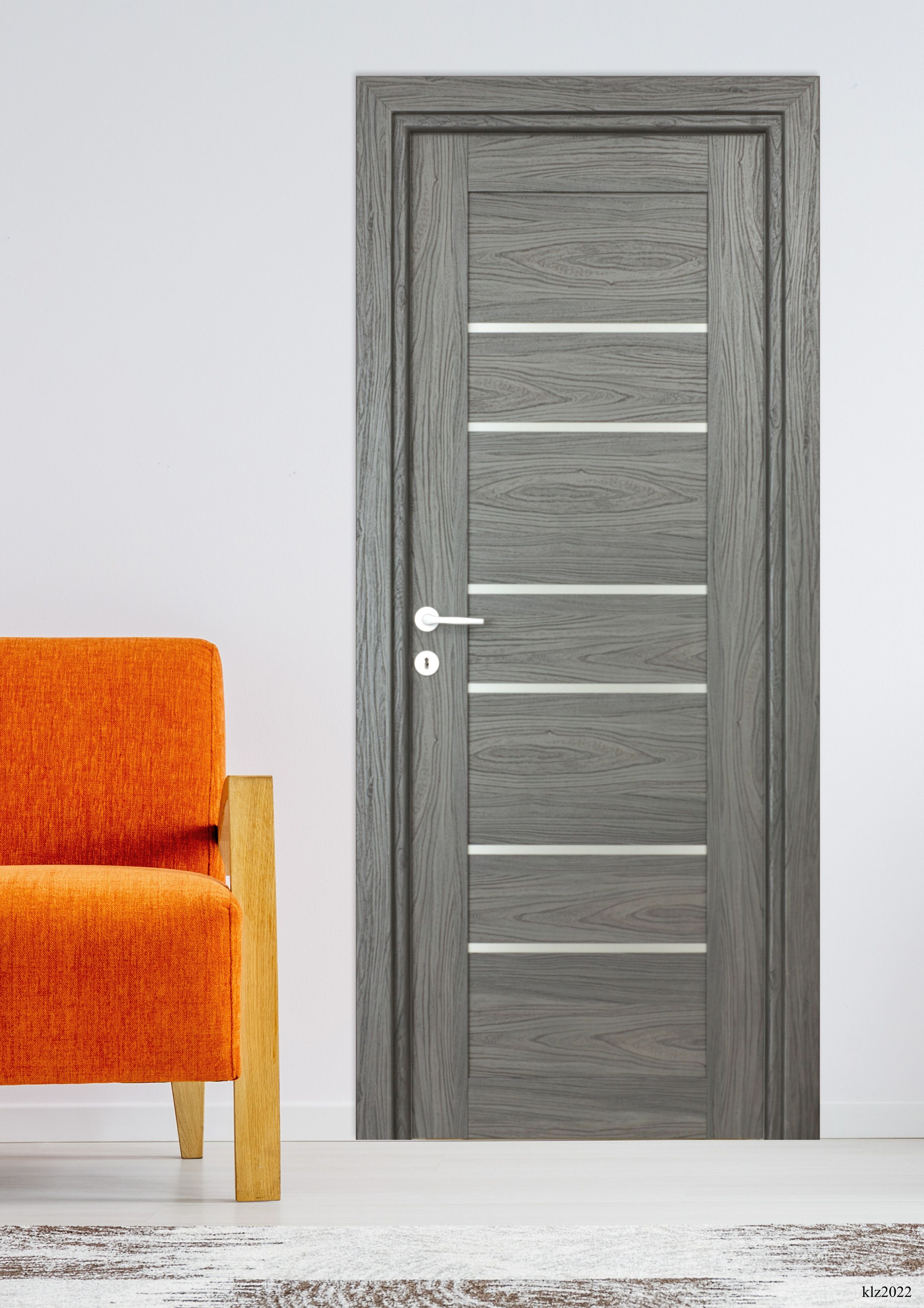 Usa interior Kira, cu geam, reversibila, MDF, 88 x 203 cm, negru