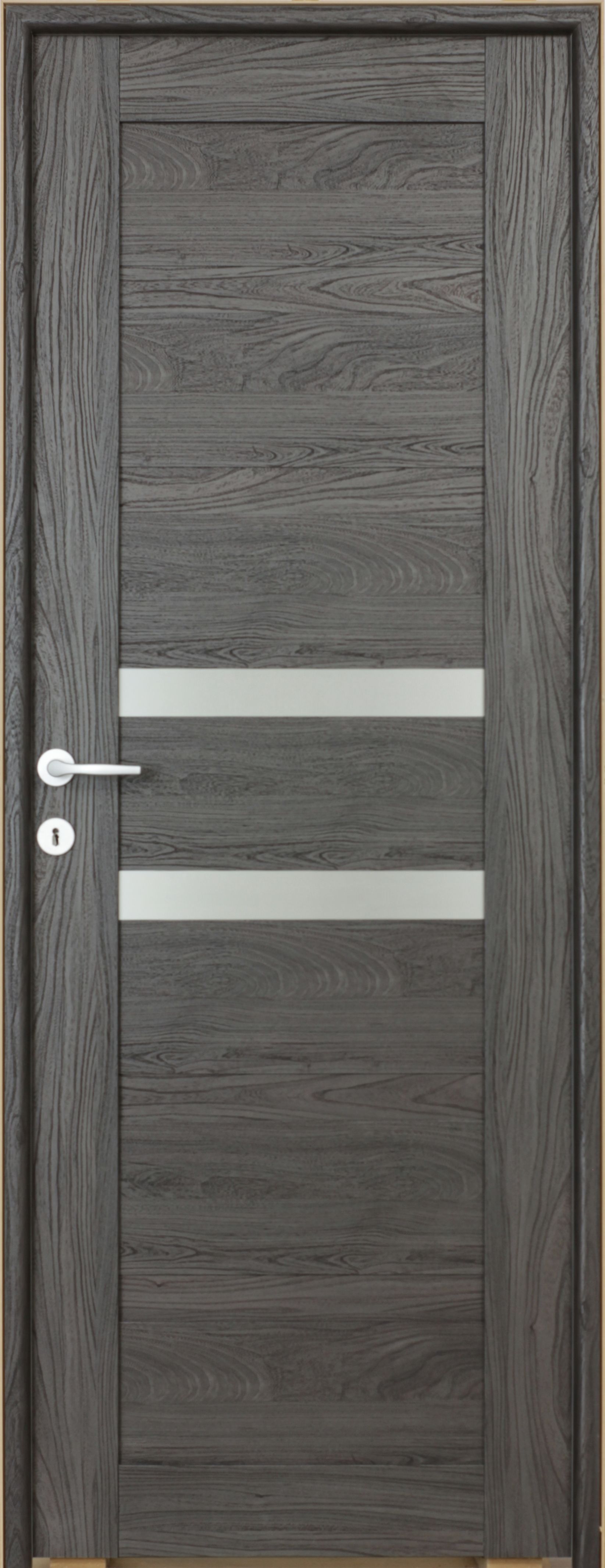 Usa interior Tisa, cu geam, reversibila, MDF, 68 x 203 cm, negru