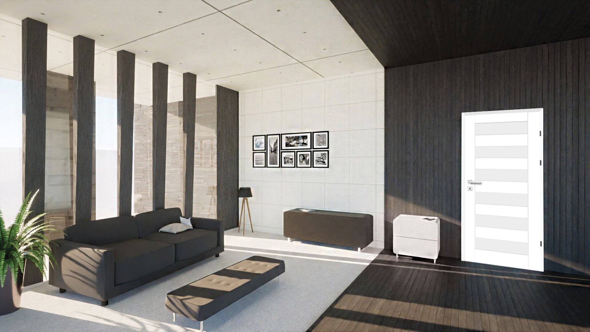 Usa de interior cu geam, gri, stanga, mdf, 206 x 68 cm, toc inclus • Trame