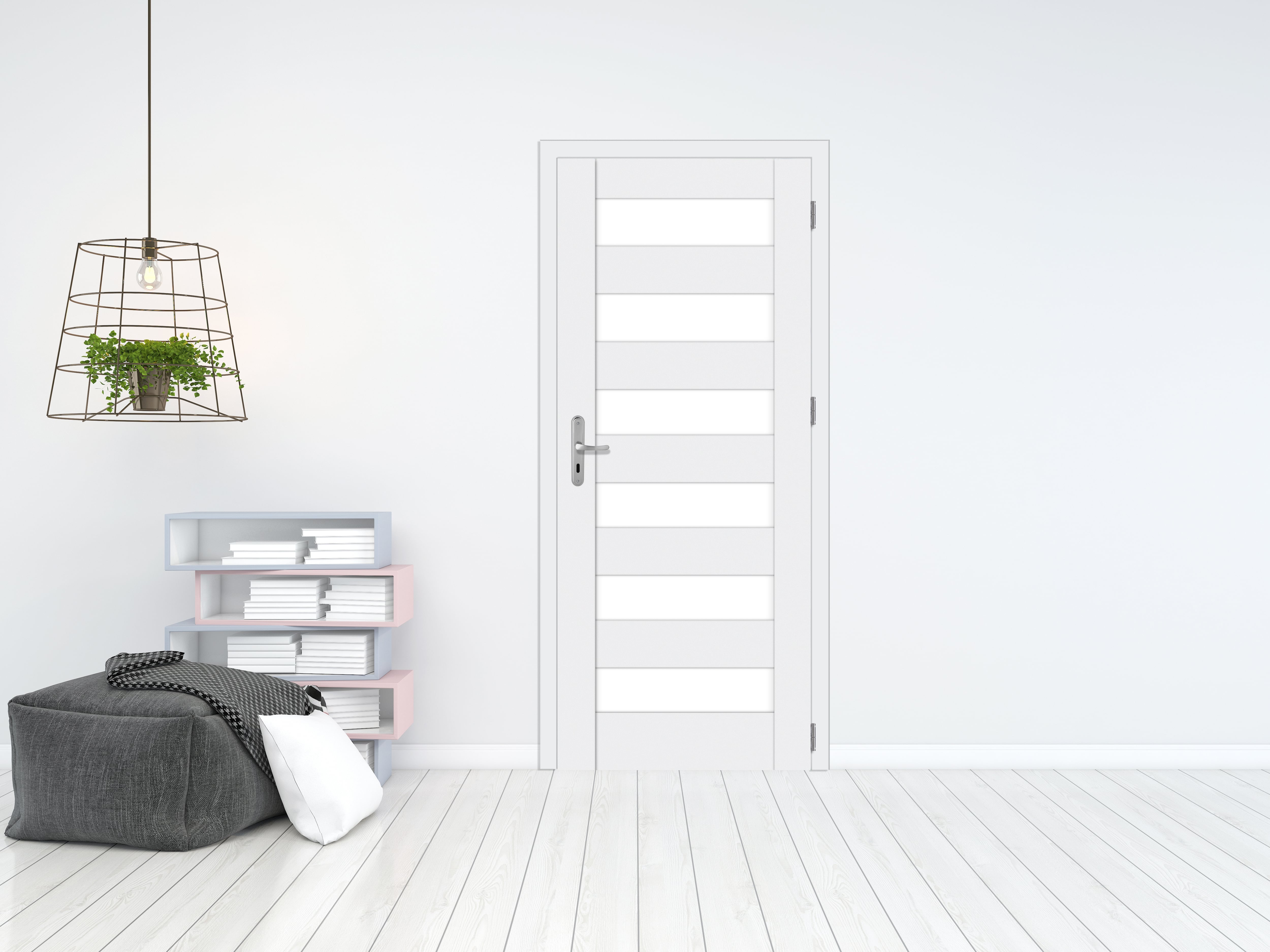 Usa de interior cu geam, gri, dreapta, mdf, 206 x 68 cm, toc inclus • Trame