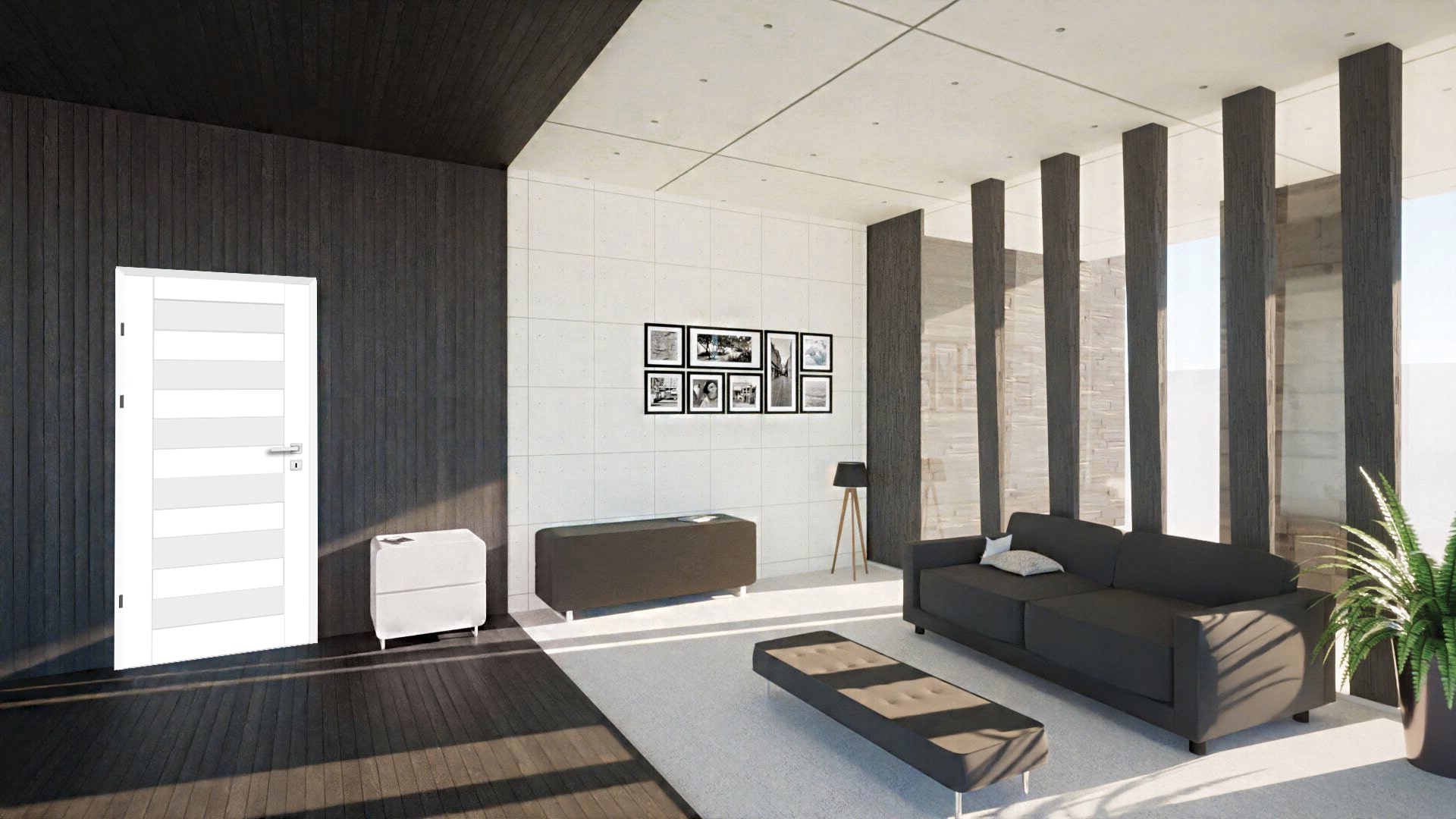 Usa de interior cu geam, alb, dreapta, mdf, 206 x 78 cm, toc inclus  Trame