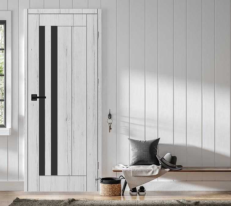 Usa de interior cu geam, gri, stanga, mdf, 206 x 88 cm, toc inclus  Vivo