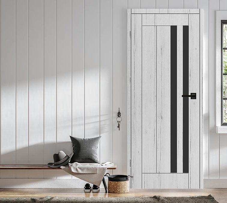 Usa de interior cu geam, gri, dreapta, mdf, 206 x 88 cm, toc inclus  Vivo