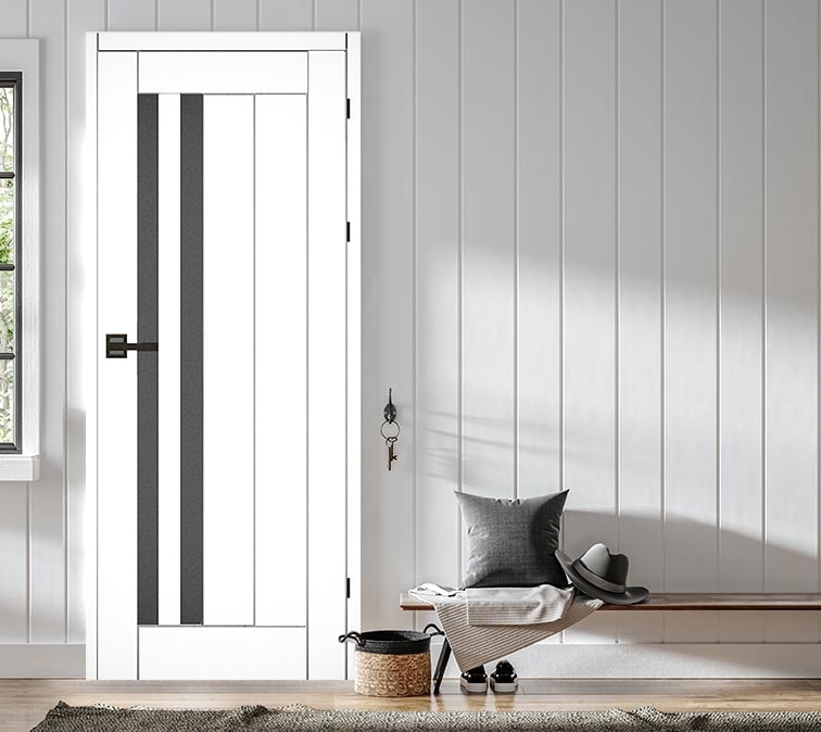 Usa de interior cu geam, gri, stanga, mdf, 206 x 68 cm, toc inclus Vivo