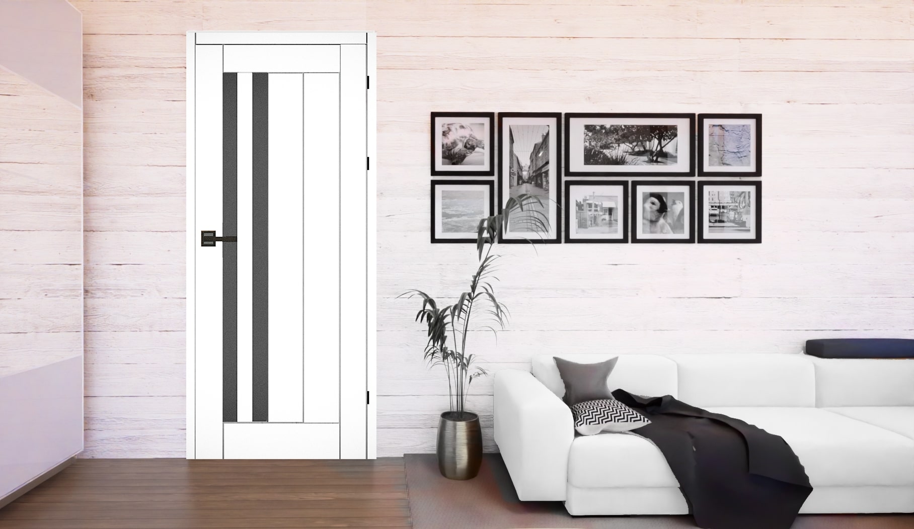 Usa de interior cu geam, gri, stanga, mdf, 206 x 68 cm, toc inclus Vivo