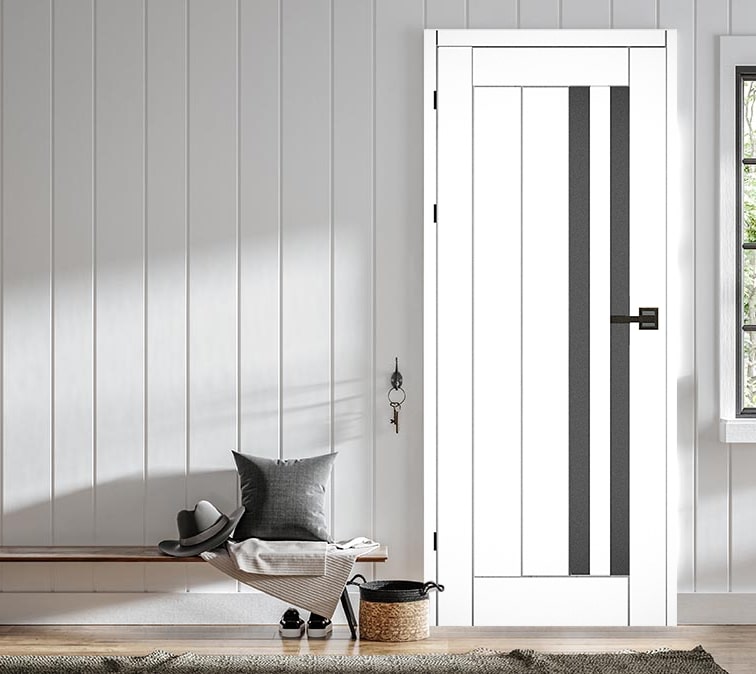 Usa de interior cu geam, gri, dreapta, mdf, 206 x 68 cm, toc inclus Vivo