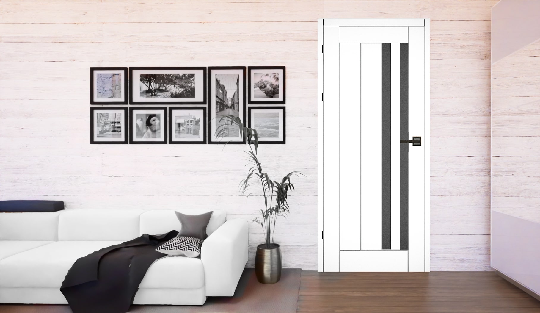 Usa de interior cu geam, gri, dreapta, mdf, 206 x 68 cm, toc inclus Vivo