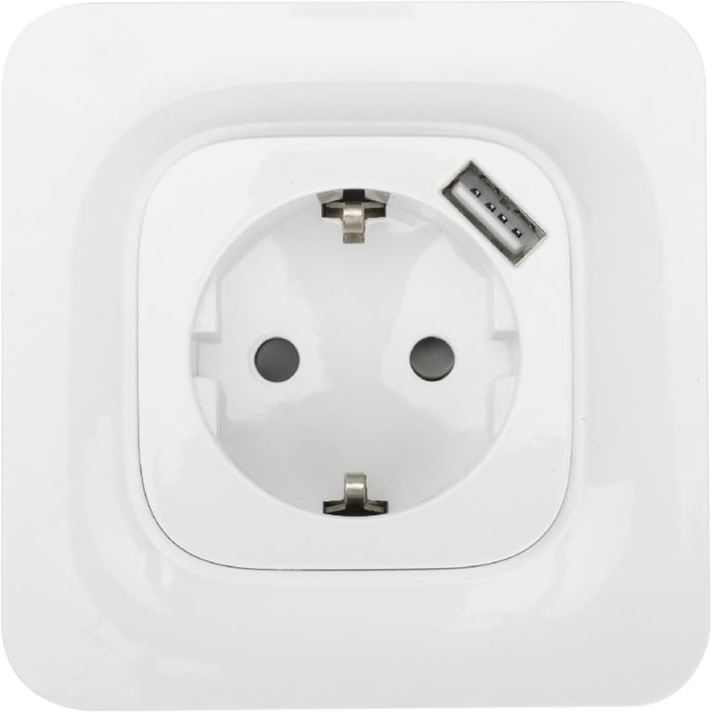 Priza simpla 2P+E cu USB KENNET JACOBSEN, 16A, IP20, ABS, alb