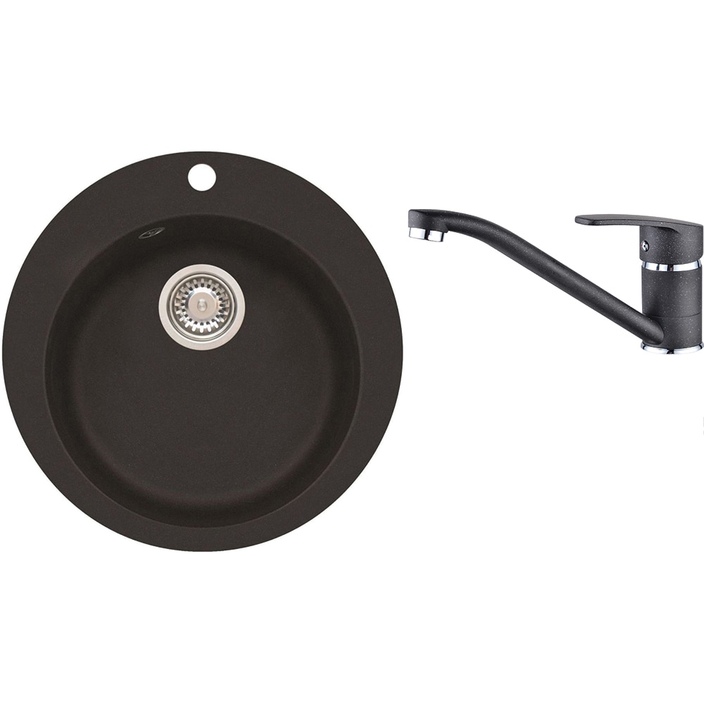 Pachet chiuveta ALVEUS Victoria 10, 1 cuva, compozit granit + baterie Nina, negru