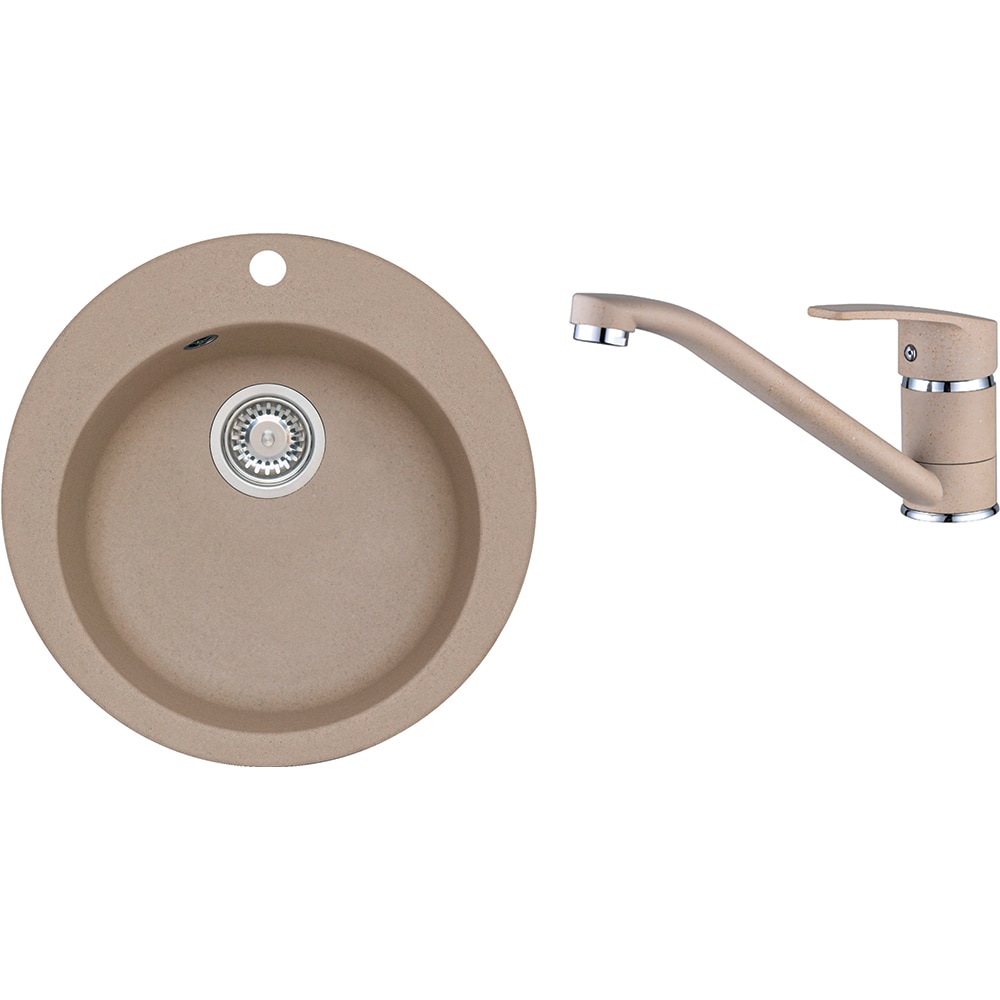 Pachet chiuveta ALVEUS Victoria 10, 1 cuva, compozit granit + baterie Nina, bej