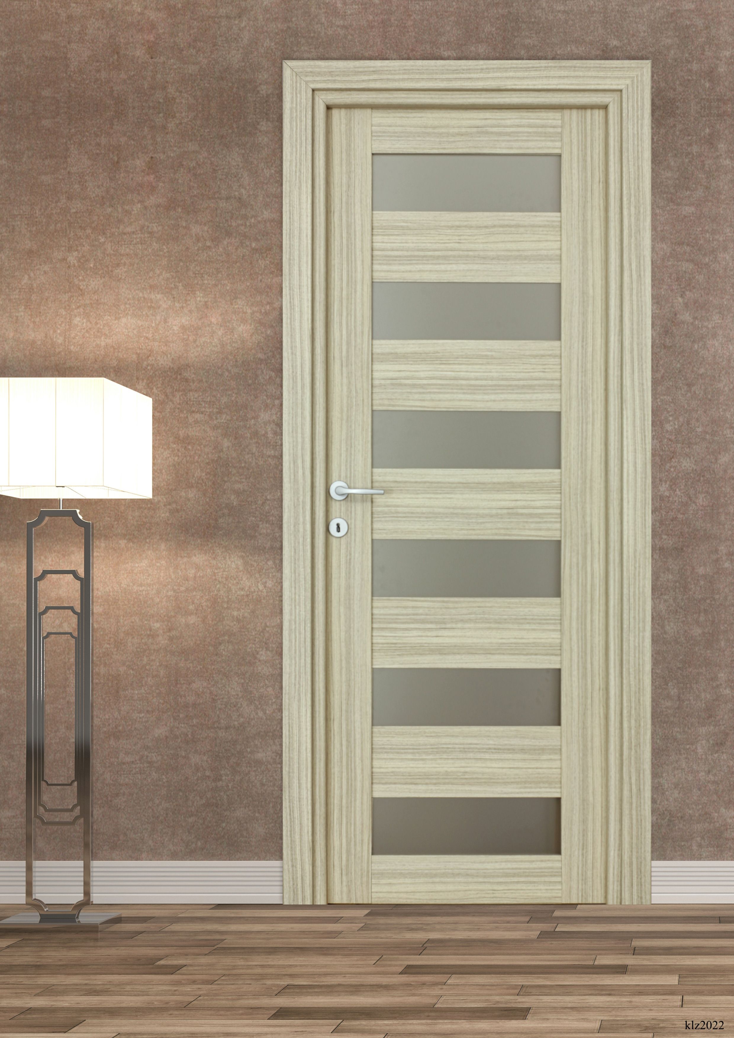 Usa interior Trame, cu geam, reversibila, MDF, 88 x 203 cm, crem