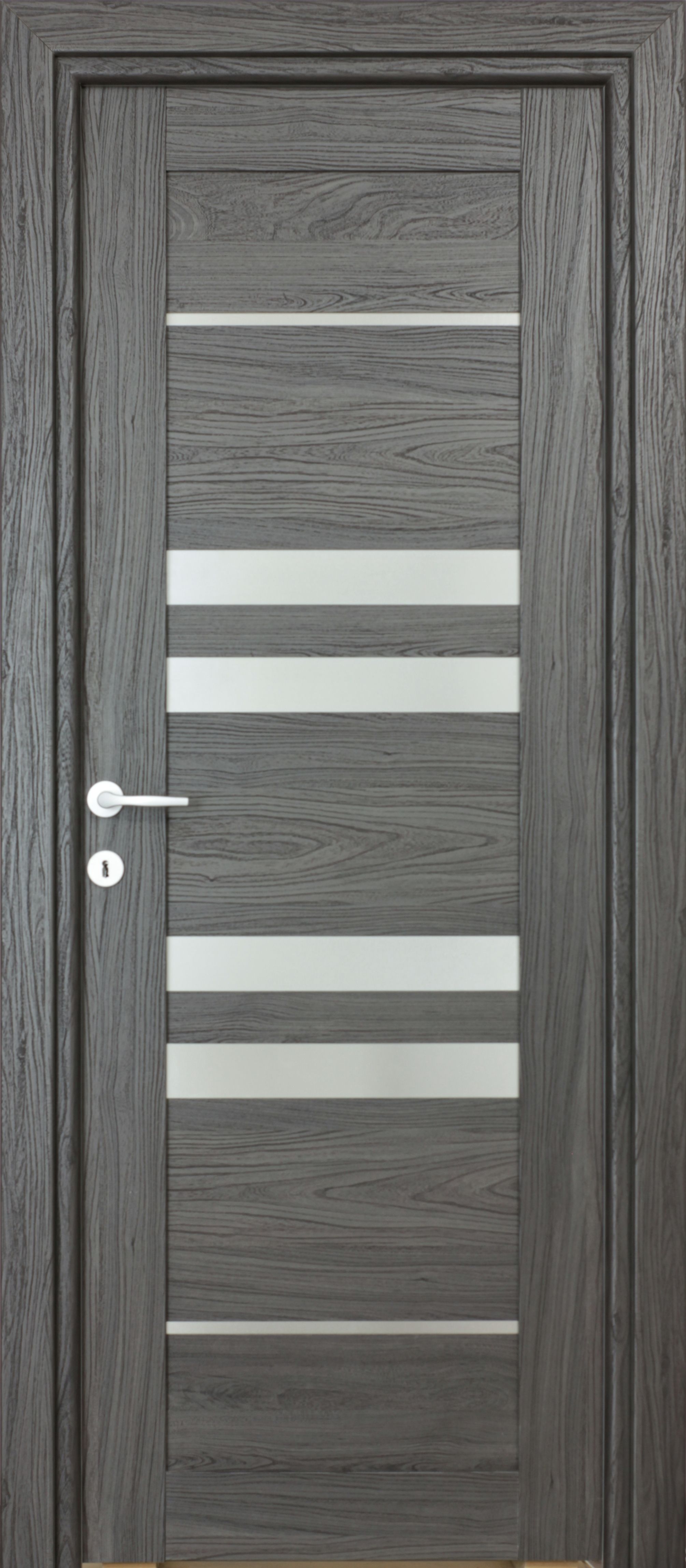 Usa interior Rino, cu geam, reversibila, MDF, 68 x 203 cm, negru