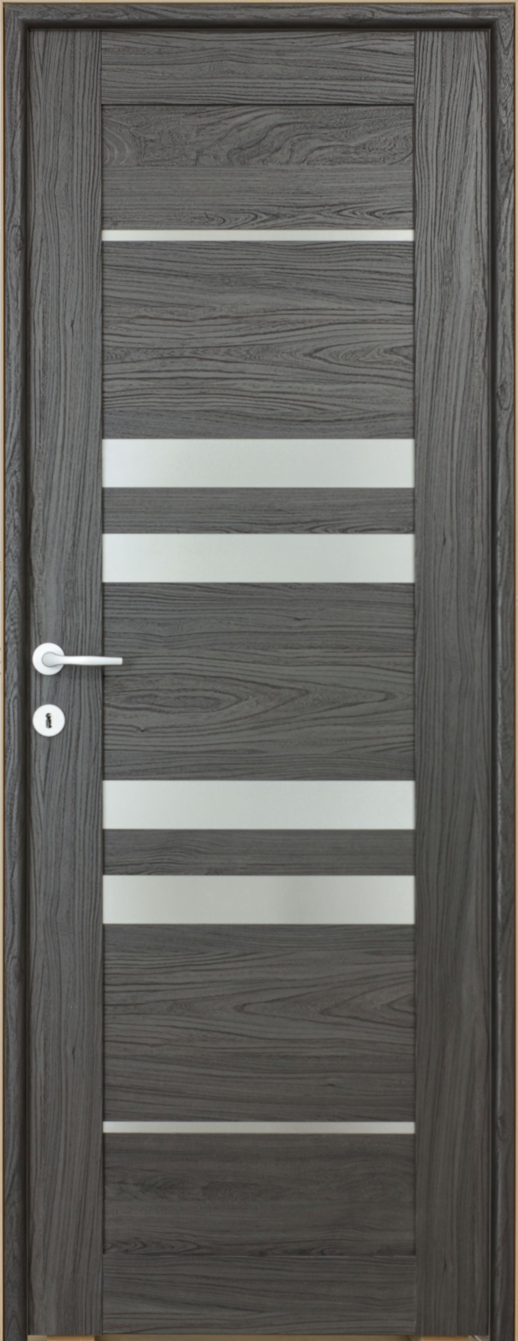 Usa interior Rino, cu geam, reversibila, MDF, 78 x 203 cm, negru