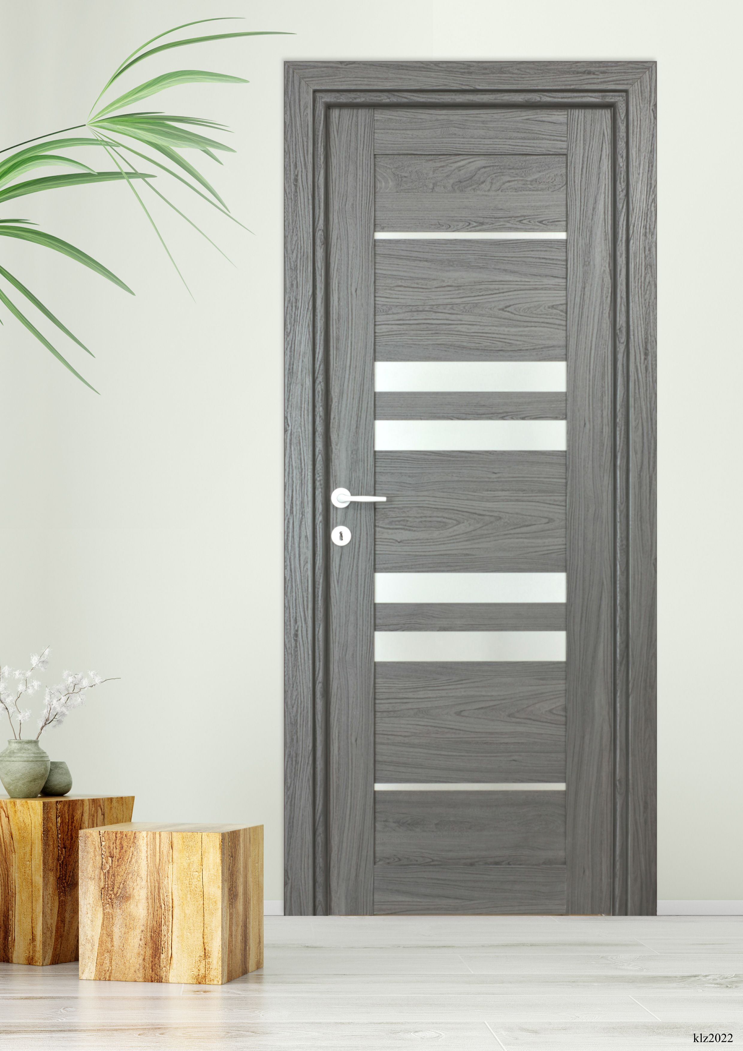 Usa interior Rino, cu geam, reversibila, MDF, 78 x 203 cm, negru