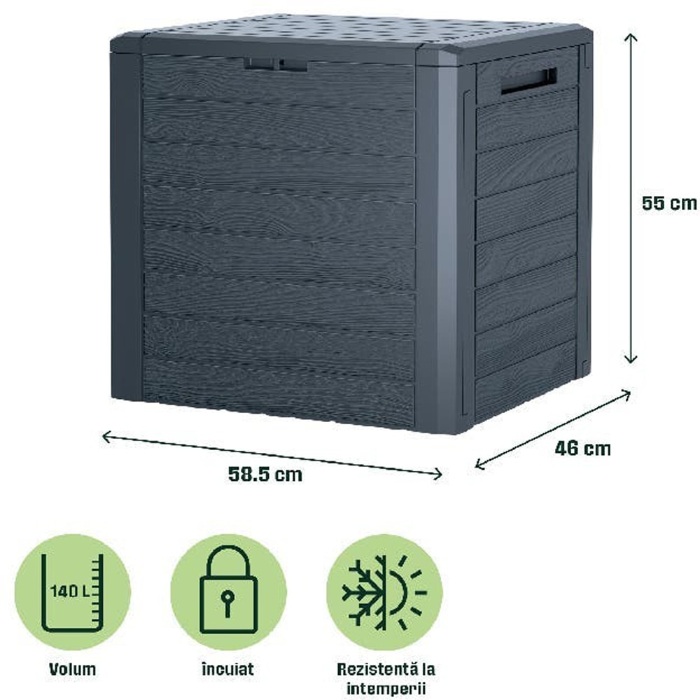 Lada depozitare gradina KLIKSTROM, 58.5 x 46 x 55 cm, antracit