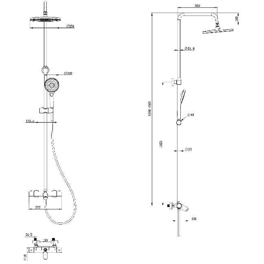 Sistem dus GOODHOME Anika, termostat, 3 functii, argintiu