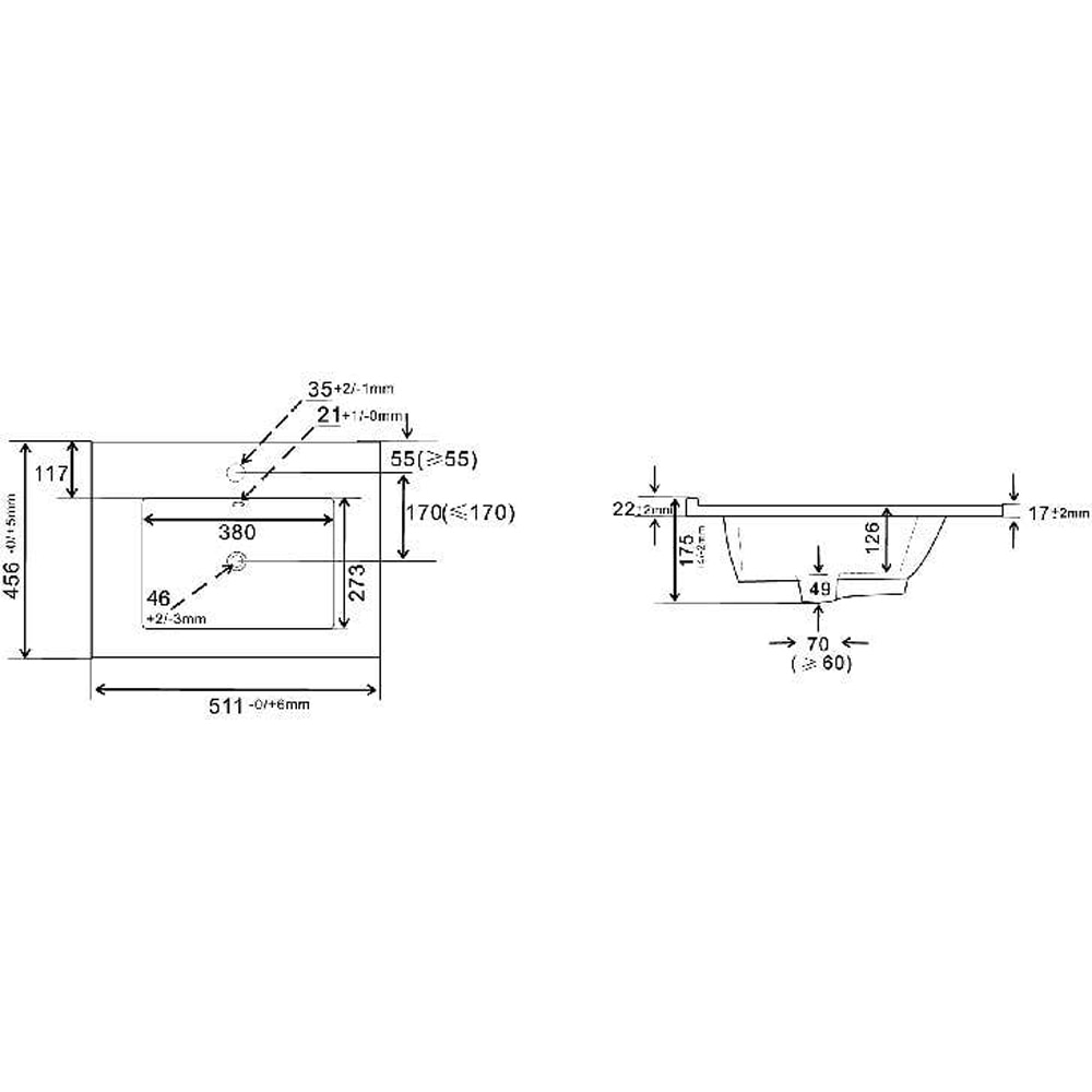 Lavoar baie GOODHOME Aruna, ceramica, 51.1 x 45.6 cm, alb lucios