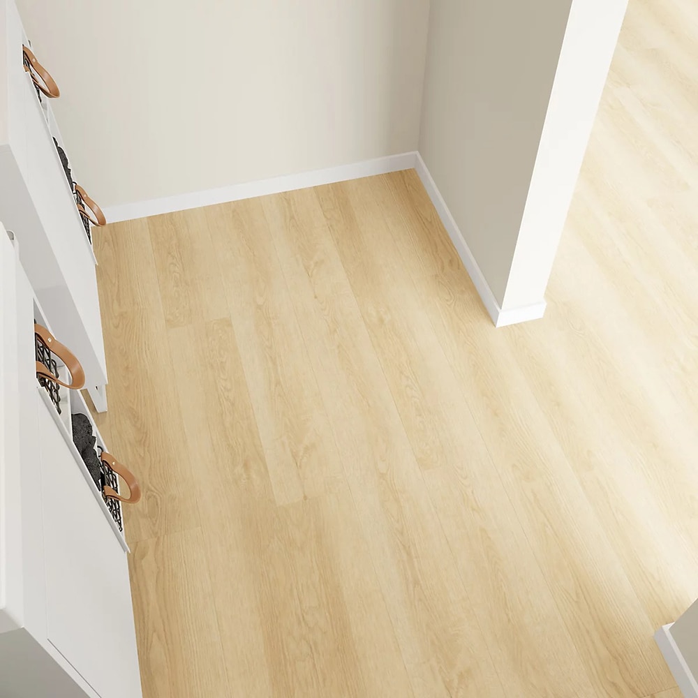 Parchet vinil compozit GOODHOME Mambo Lulea, 121.92 x 17.78 cm, 2.17 mp, maro deschis