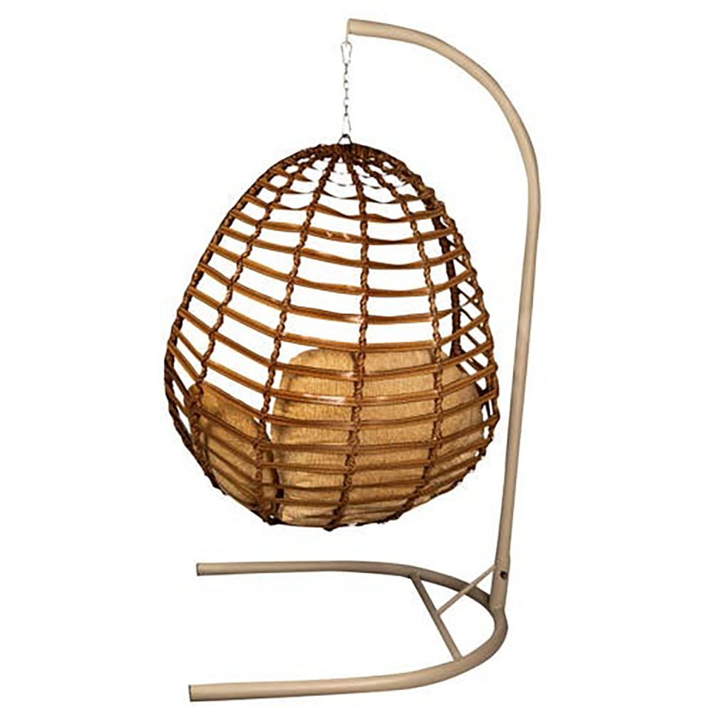 Fotoliu suspendat tip leagan OUTDOOR, poliratan, 116 x 198 x 108 cm, sarcina maxima 120 kg, maro