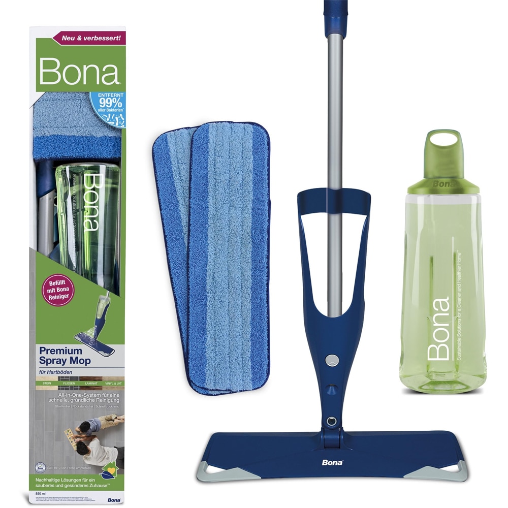 Mop spray BONA Premium, parchet laminat, ceramica, cartus reincarcabil 0.85 l, albastru