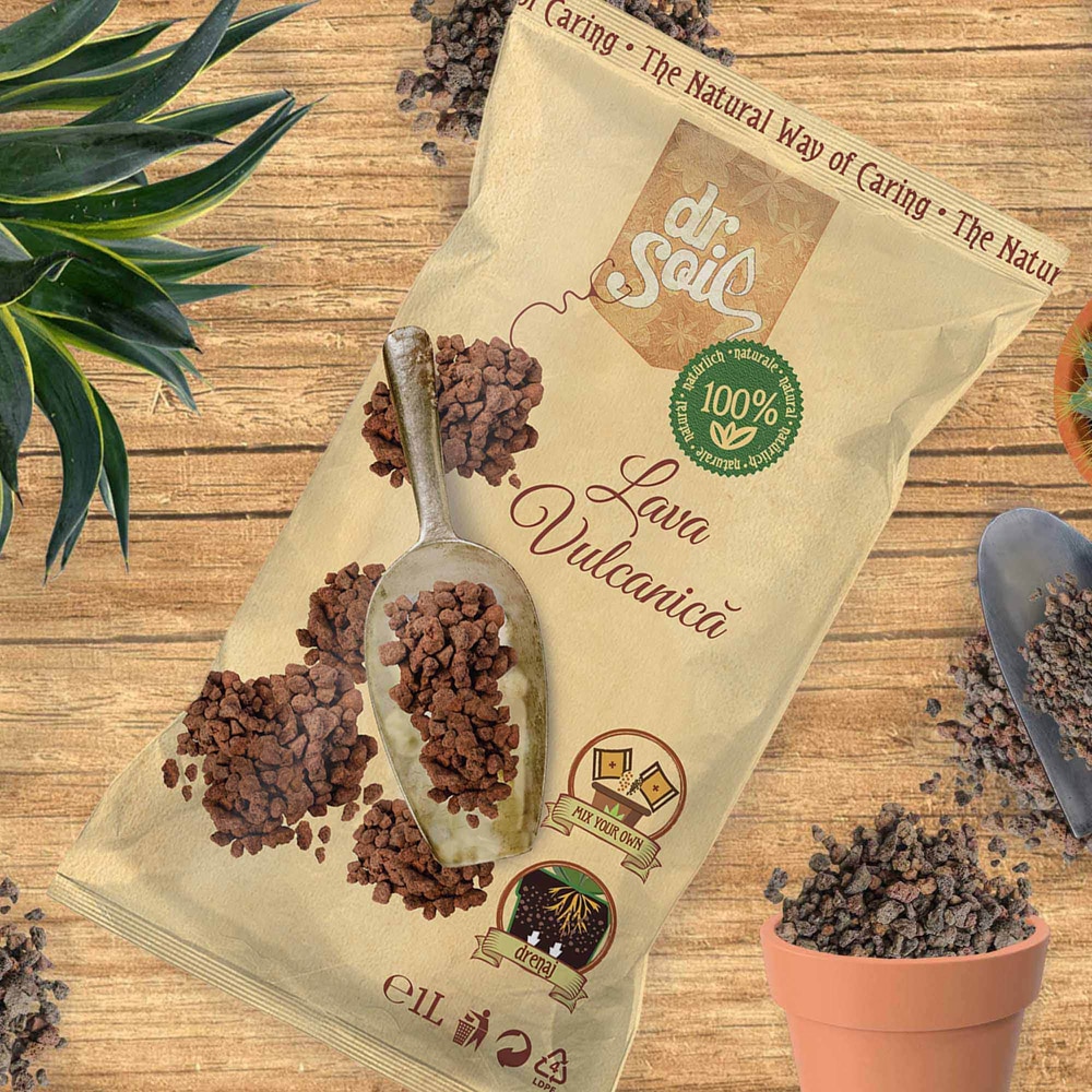 Lava vulcanica Dr. Soil, ameliorator sol, pietricele, pentru plante ornamentale, flori, legume, arbusti fructiferi, 1 l