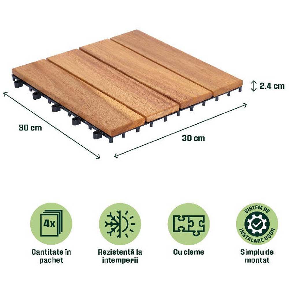 Set placi pentru pardoseala/dusumea, compozit, maro, 30 x 30 x 2.4 cm, maro, 4 buc