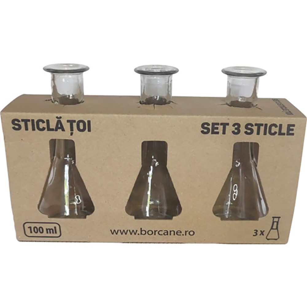 Set toi, sticla, 3 bucati, 0.1l, transparent