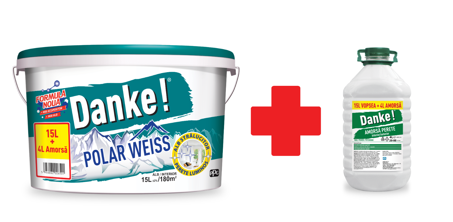 Vopsea lavabila interior, culoare alba, 15 L + amorsa 4 L, Danke Polar Weiss