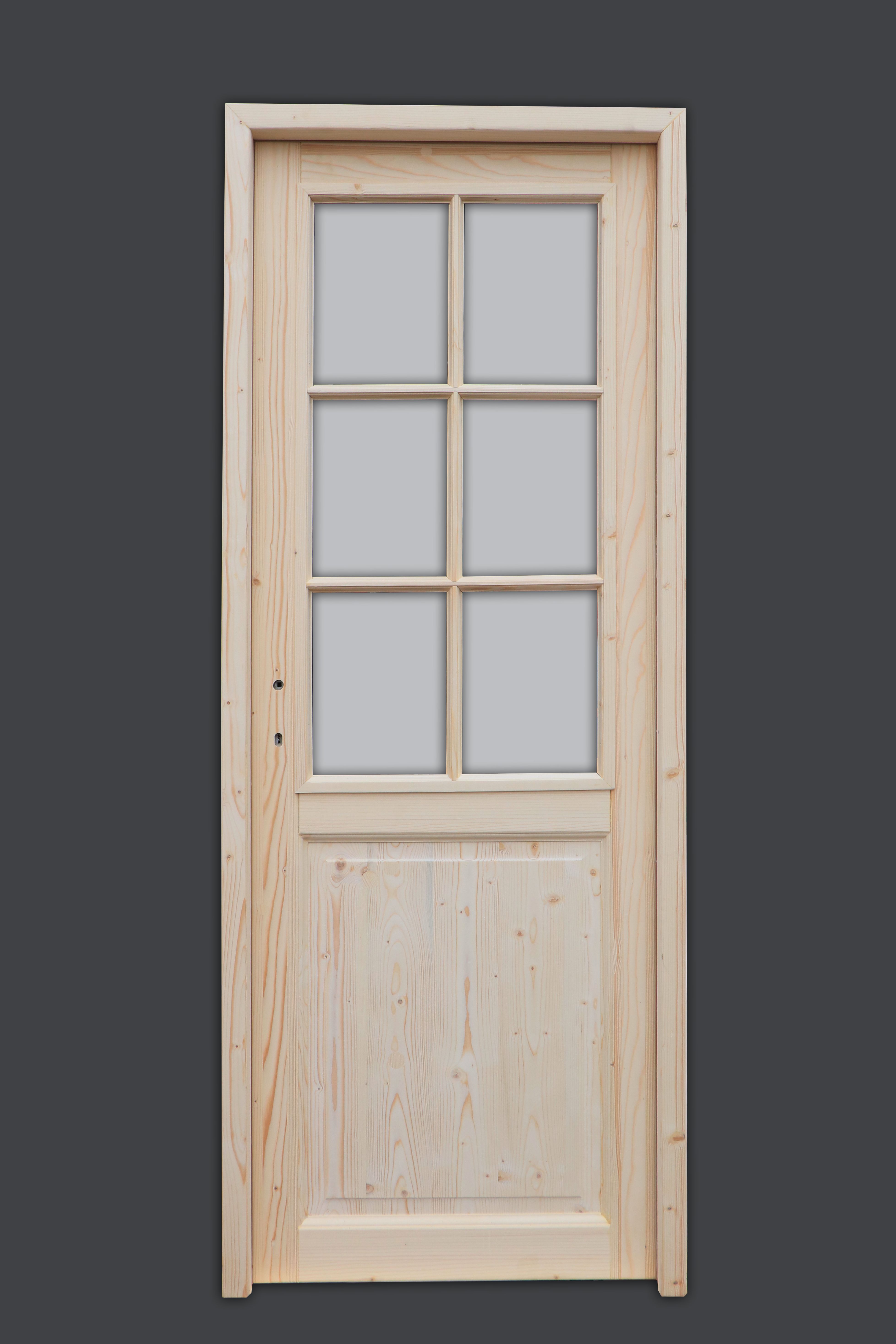 Usa de interior cu geam, natur, stanga, brad, 205 x 78 cm, toc inclus  Minerva