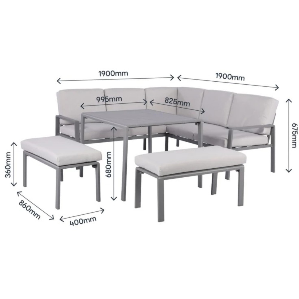 Set mobilier gradina GOODHOME Moorea, 4 piese, gri