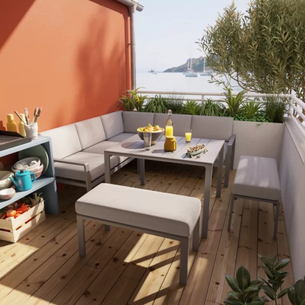 Set mobilier gradina GOODHOME Moorea, 4 piese, gri