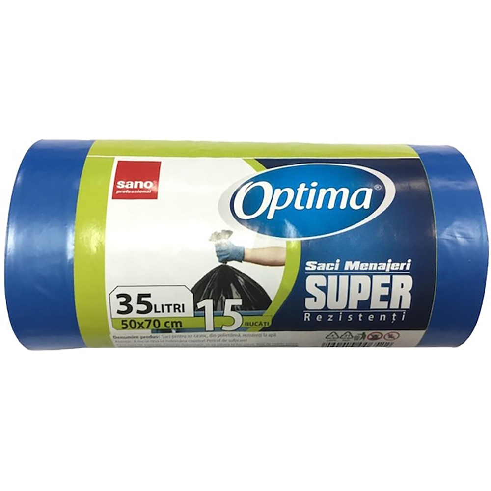 Saci menajeri SANO Optima, 15 bucati, 35 l, albastru