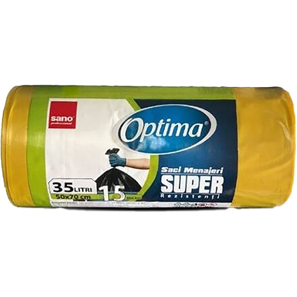 Saci menajeri SANO Optima, 15 bucati, 35 l, galben