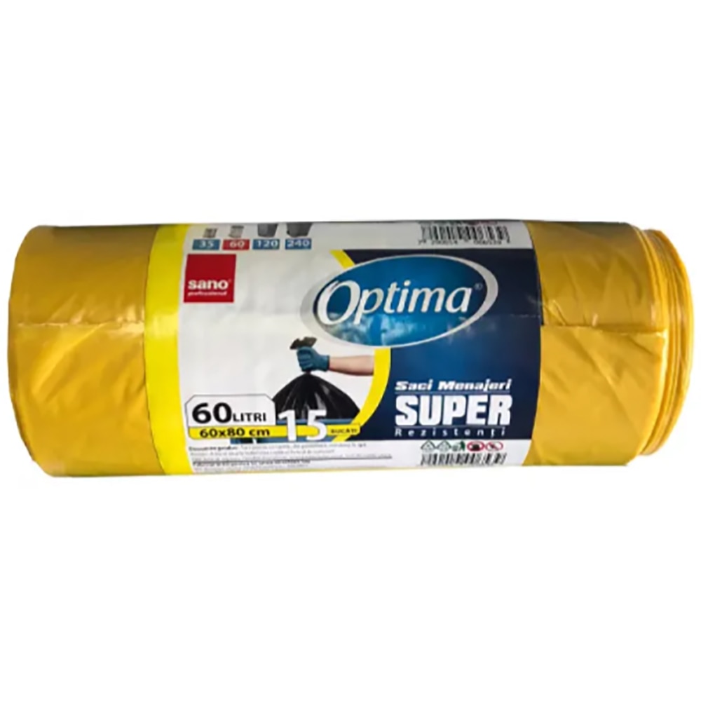 Saci menajeri SANO Optima, 15 bucati, 60 l, galben