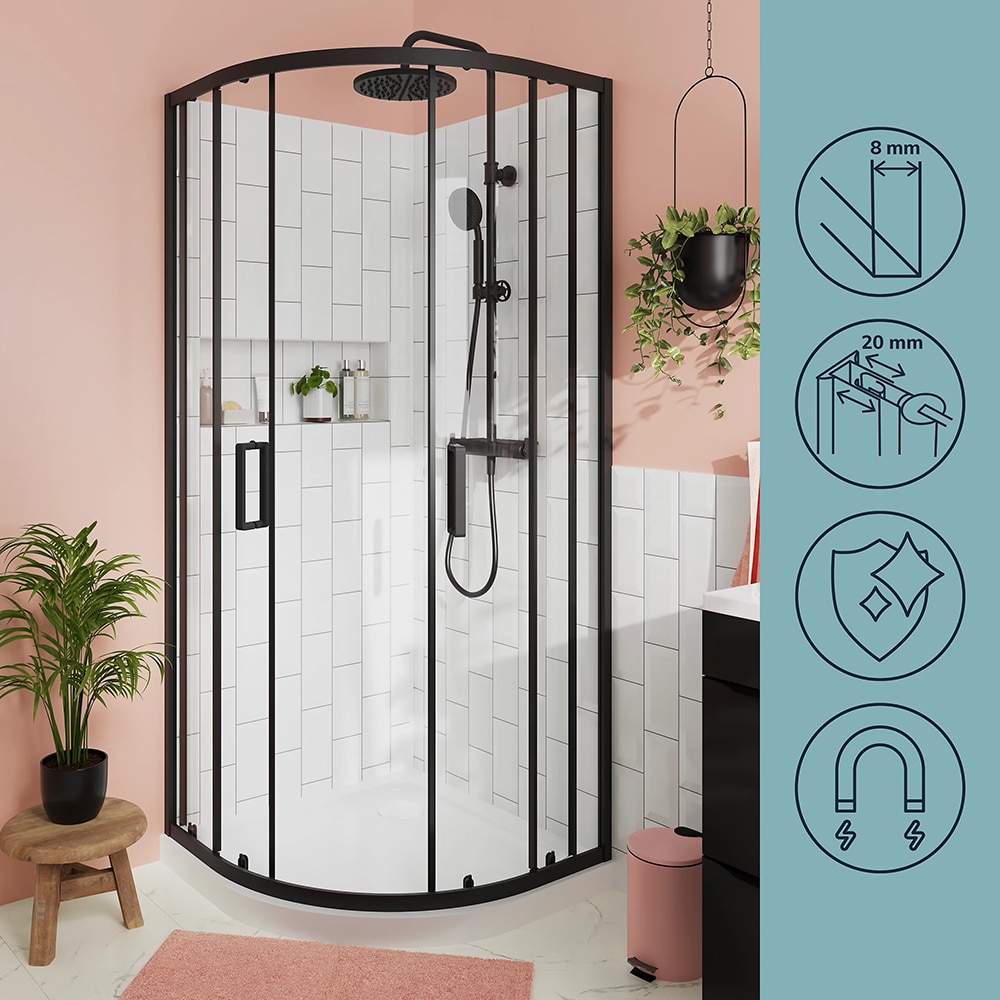 Cabina dus standard GOODHOME Ledava, semirotunda, 90 x 90 x 195 cm, sticla securizata 6mm, profil negru