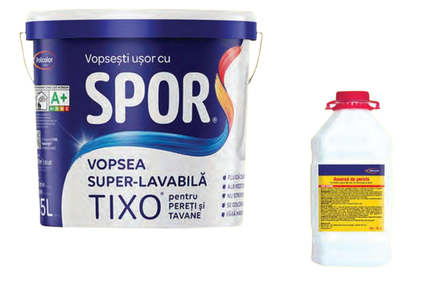 Vopsea lavabila, interior, alb, 15L + amorsa, 5L  Spor Tixo