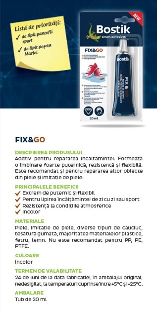 Adeziv pentru incaltaminte, 20 ml  Bostik Fix & Go