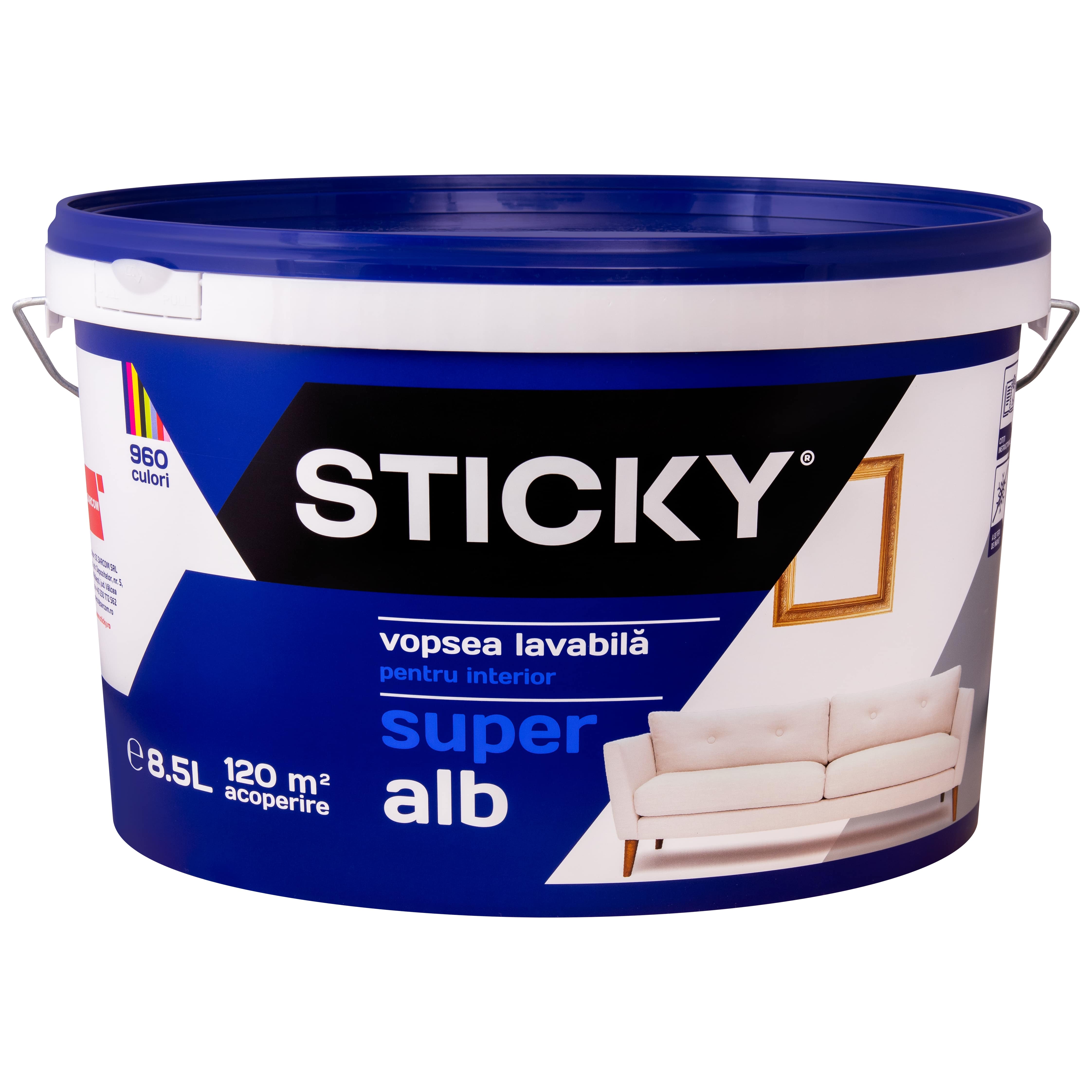 Vopsea lavabila Sticky, super alba, 8.5 L, Interior