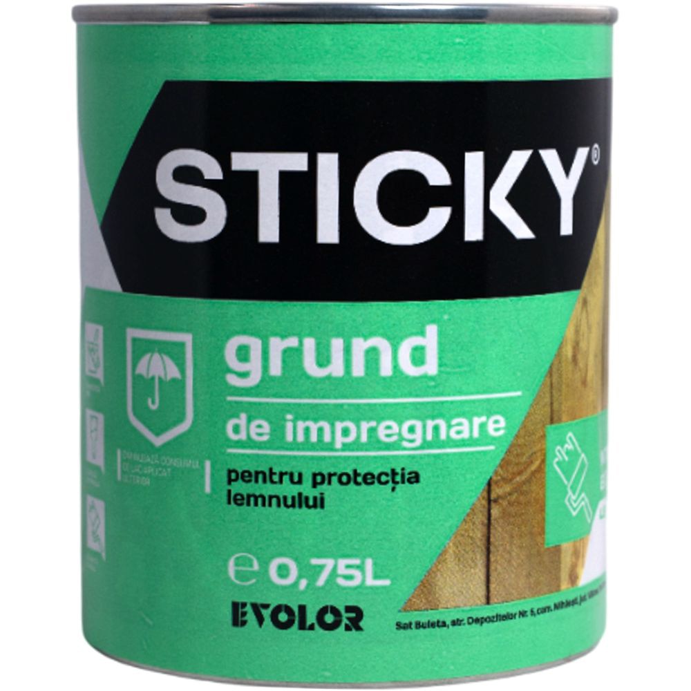 Grund impregnant pentru lemn Sticky, pe baza de solvent, transparent, 0.75 l