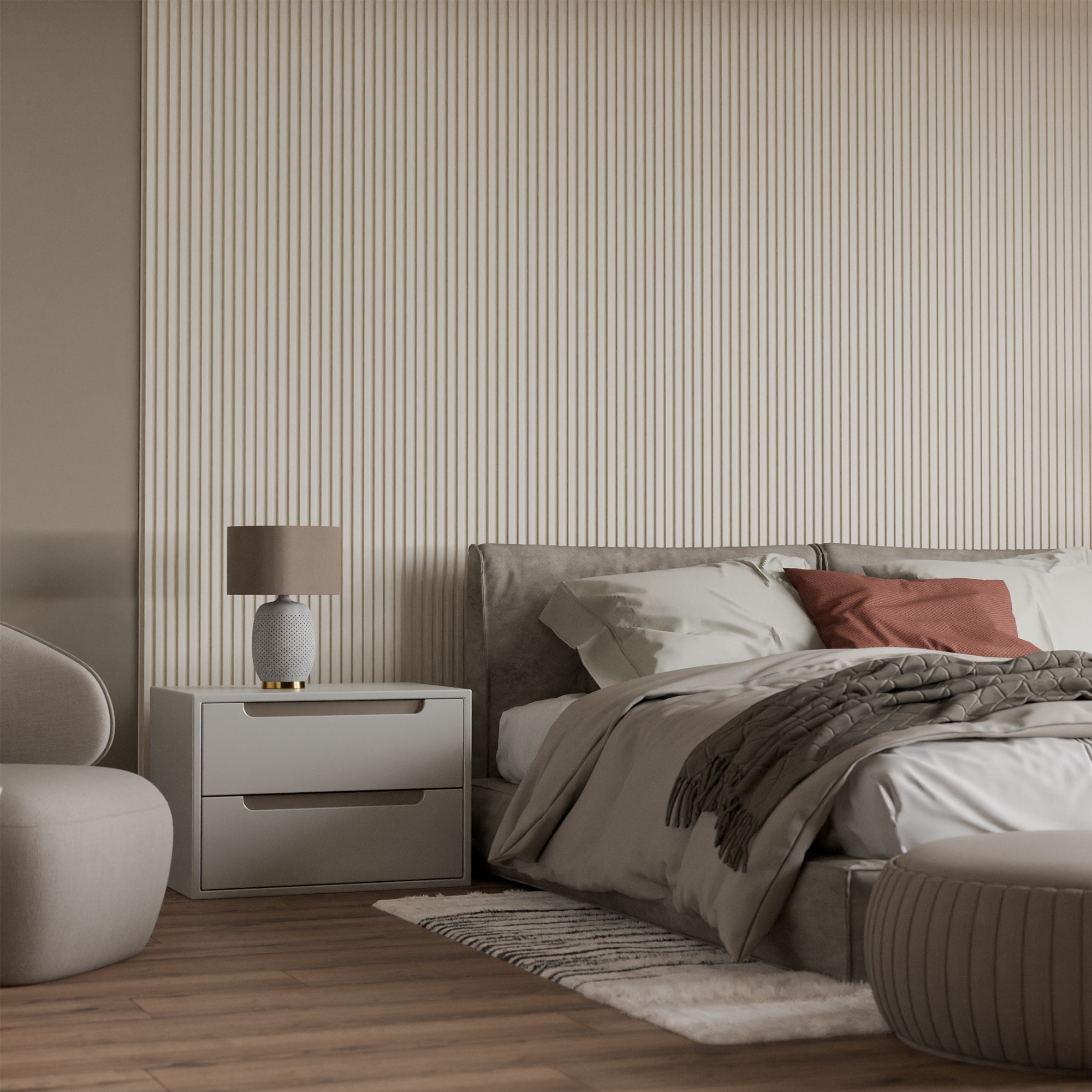 Panou riflaj decorativ, 280 cm x 15.8 cm, MDF, Alb