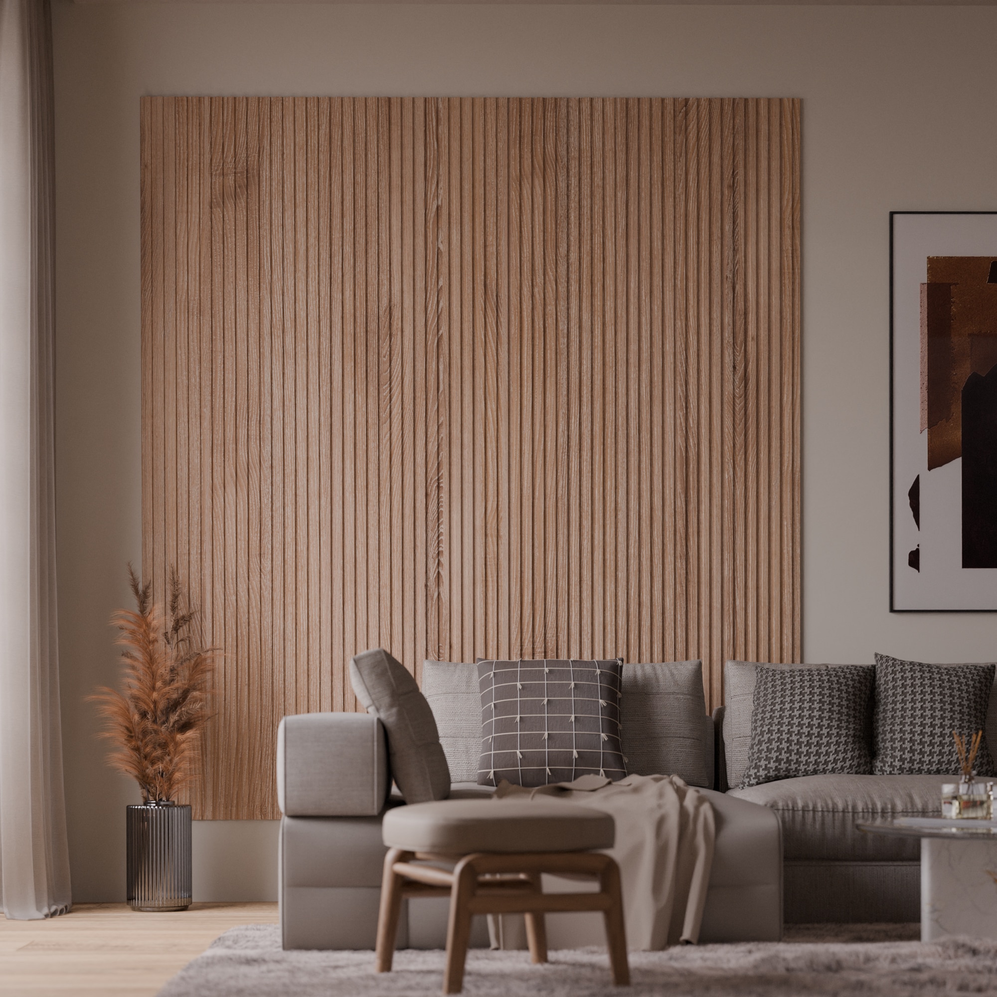 Panou riflaj decorativ, 280 cm x 10 cm, MDF, Lemn-Natural