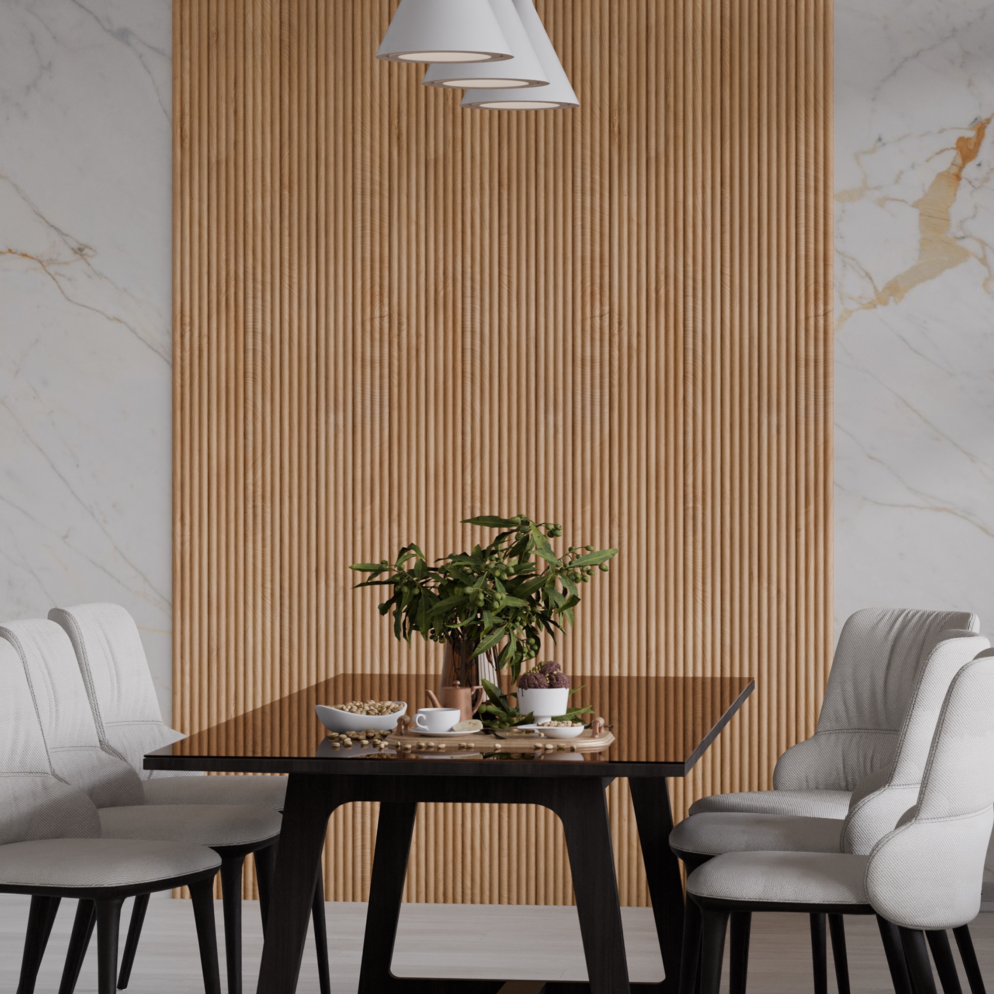 Panou riflaj decorativ, 280 cm x 10 cm, MDF, Lemn-Natural